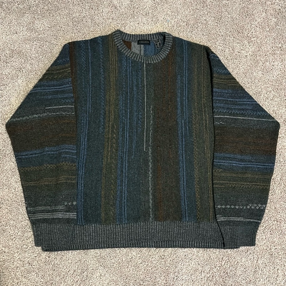 Cellinni men’s crewneck knitted style sweater size XL color brown and blue black